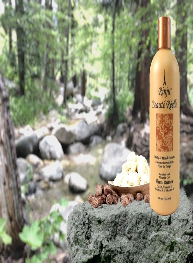 Rinju Beauté Réelle Body & Hand Cream - Non-Greasy Cream for Women & Men - 16 Oz Shea Butter Cream for Extremely Dry Skin - CoQ10, Vitamin E, A & K Moisturizer - Soothes, Caressed & Pampers Skin - Image 2